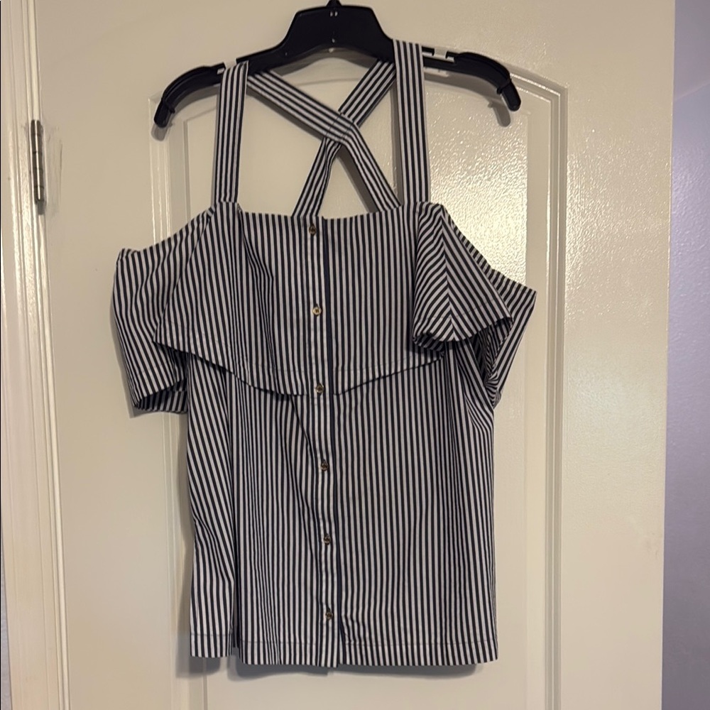 Michael Kors Navy and White Striped Blouse